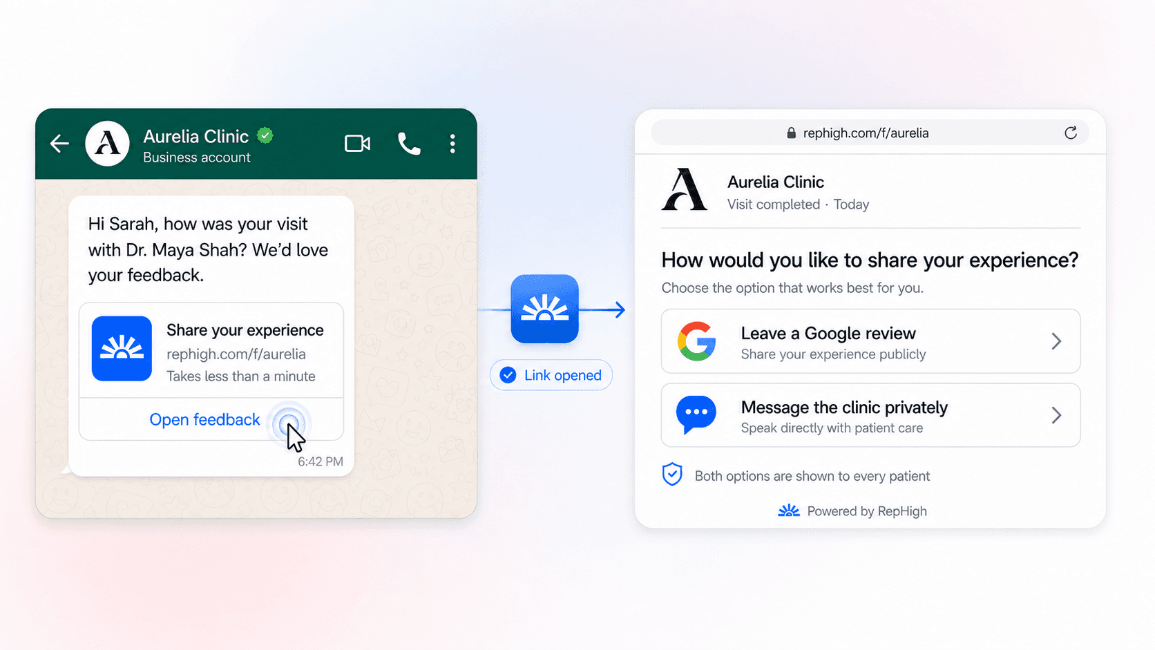 A patient choosing between a public Google review and private clinic feedback