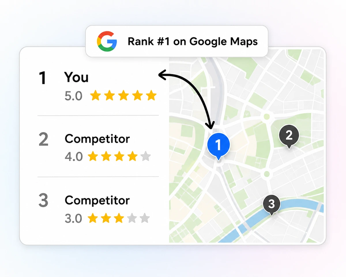 RepHigh Local Visibility Engine ranking the clinic above two nearby competitors on Google Maps
